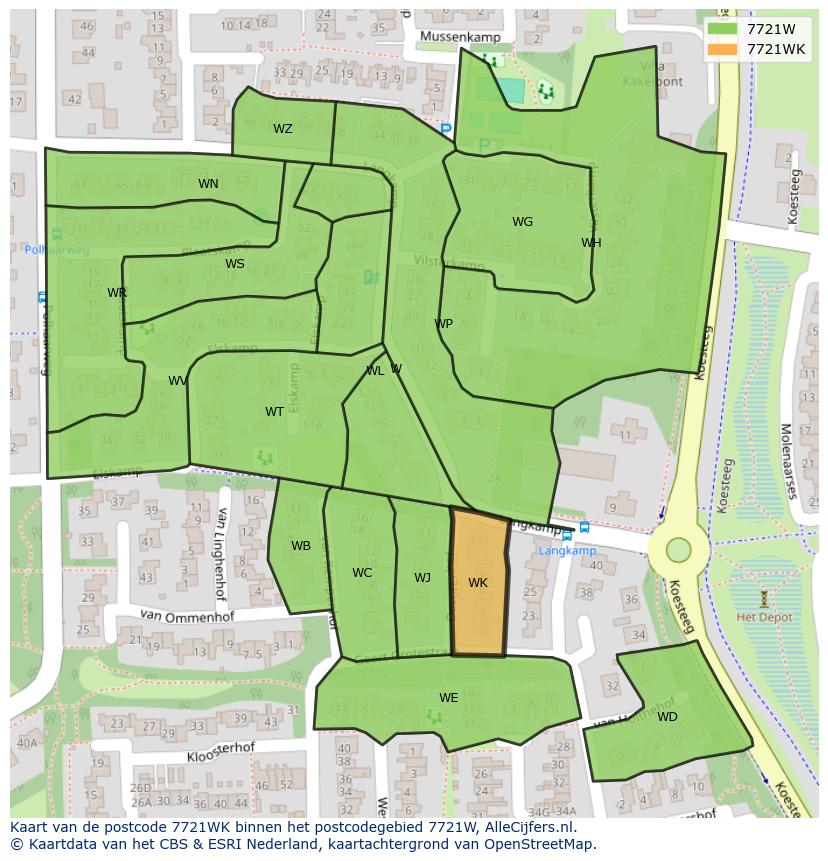 Afbeelding van het postcodegebied 7721 WK op de kaart.