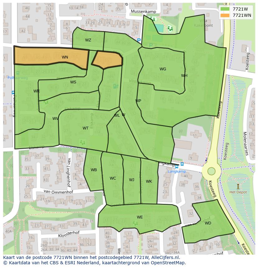 Afbeelding van het postcodegebied 7721 WN op de kaart.