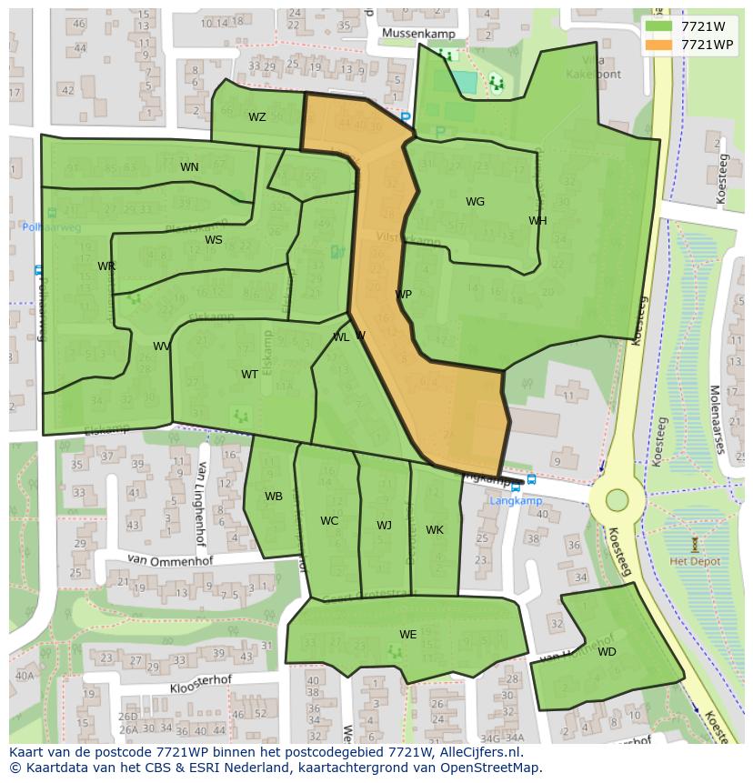 Afbeelding van het postcodegebied 7721 WP op de kaart.