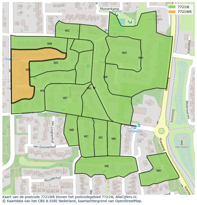 Afbeelding van het postcodegebied 7721 WR op de kaart.