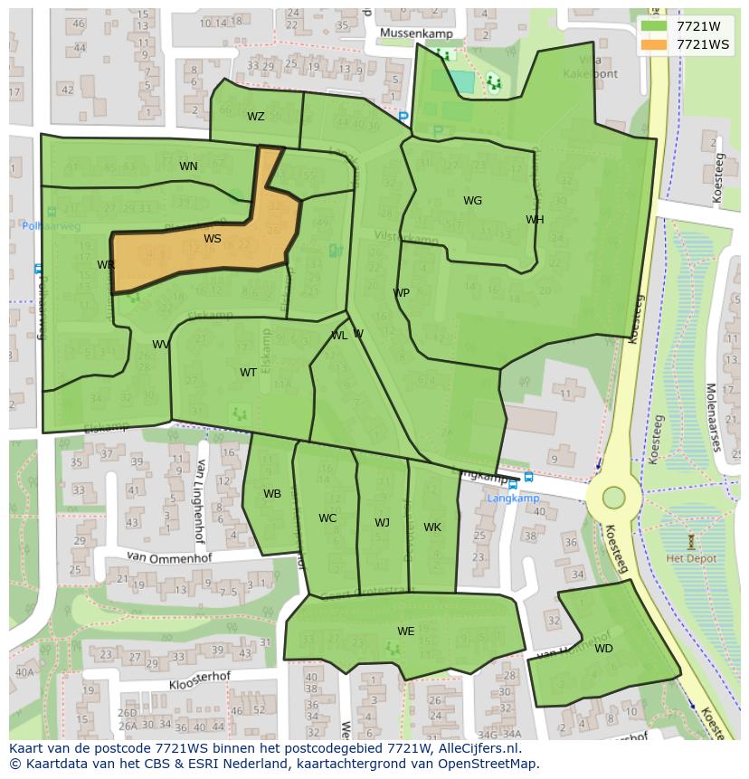 Afbeelding van het postcodegebied 7721 WS op de kaart.