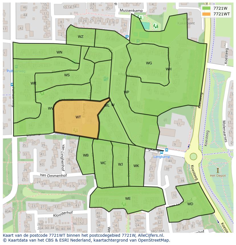 Afbeelding van het postcodegebied 7721 WT op de kaart.