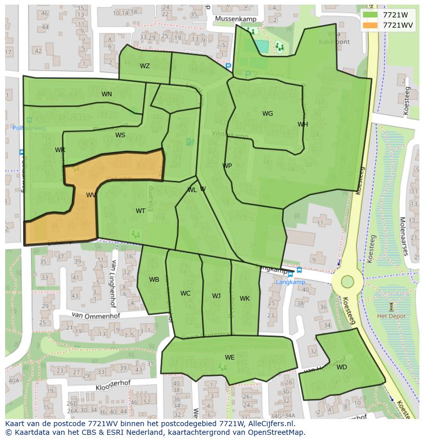 Afbeelding van het postcodegebied 7721 WV op de kaart.