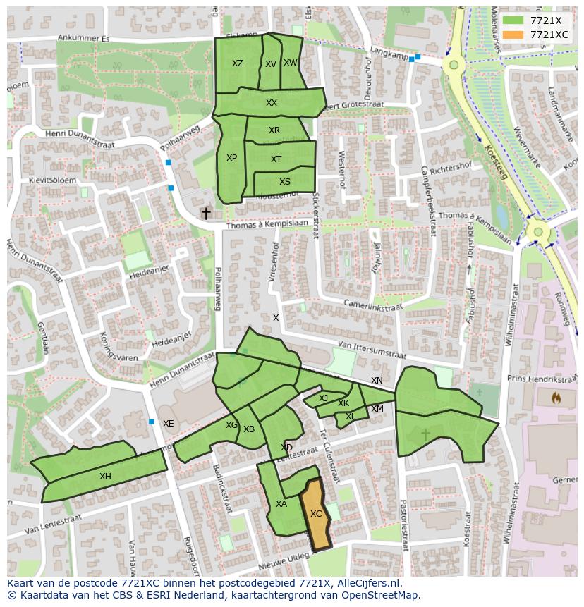 Afbeelding van het postcodegebied 7721 XC op de kaart.