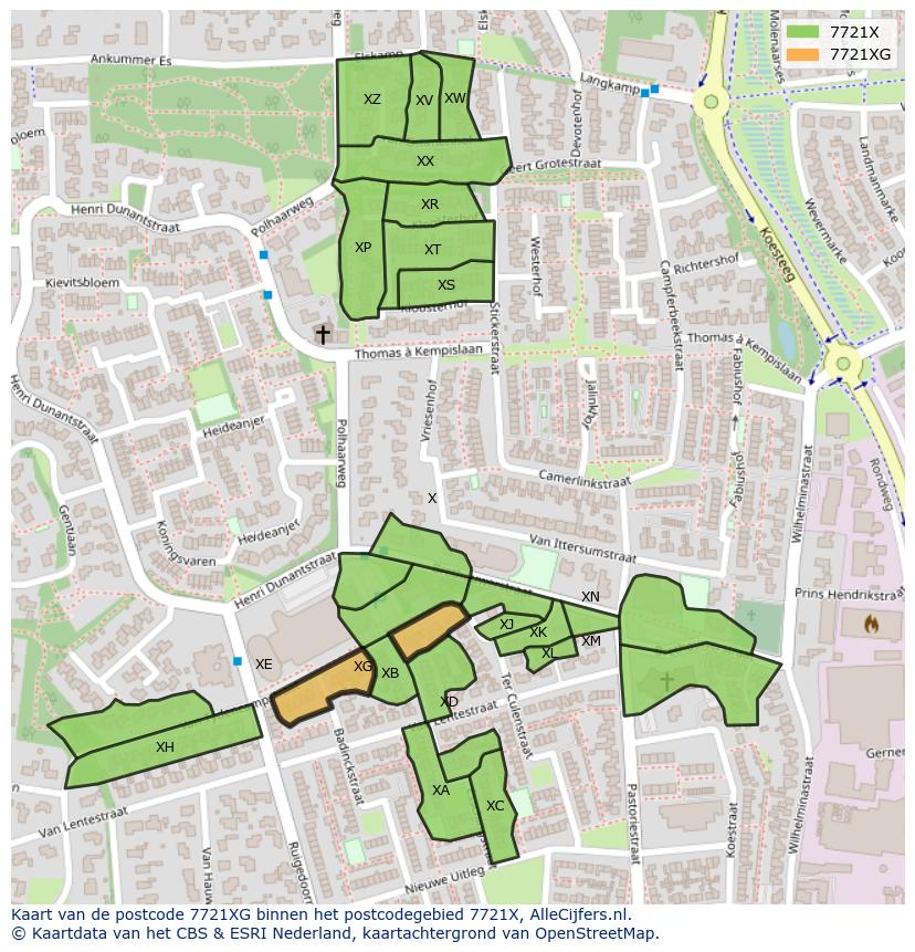 Afbeelding van het postcodegebied 7721 XG op de kaart.