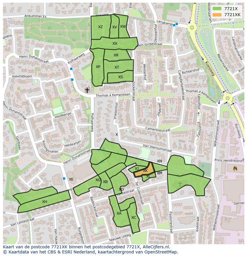 Afbeelding van het postcodegebied 7721 XK op de kaart.