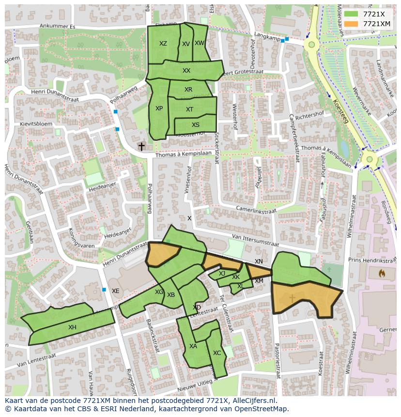 Afbeelding van het postcodegebied 7721 XM op de kaart.