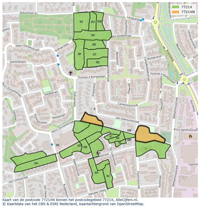 Afbeelding van het postcodegebied 7721 XN op de kaart.