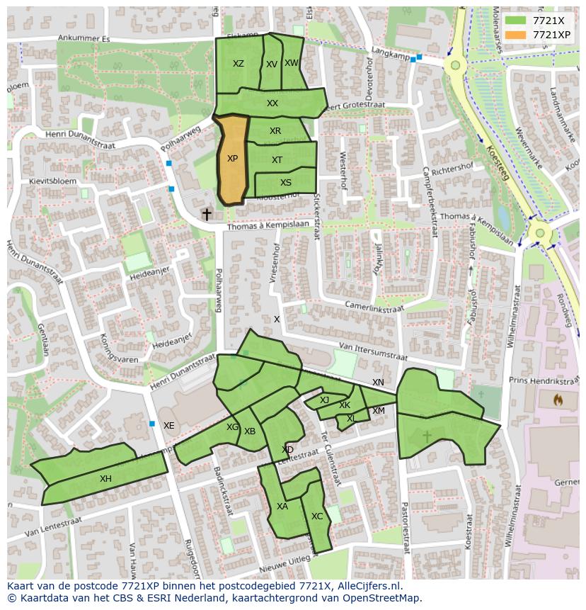 Afbeelding van het postcodegebied 7721 XP op de kaart.
