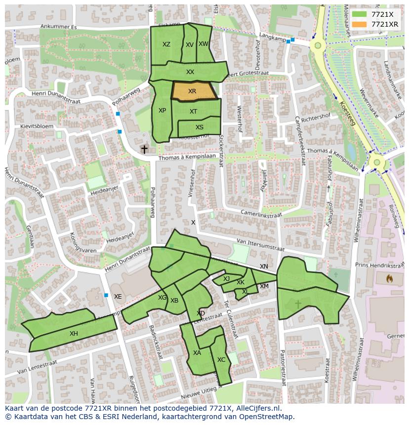Afbeelding van het postcodegebied 7721 XR op de kaart.