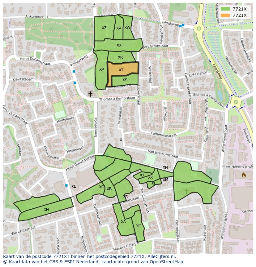 Afbeelding van het postcodegebied 7721 XT op de kaart.