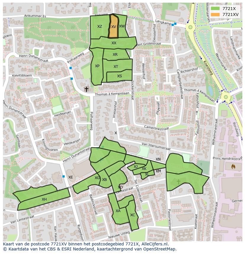 Afbeelding van het postcodegebied 7721 XV op de kaart.