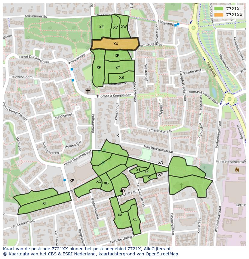 Afbeelding van het postcodegebied 7721 XX op de kaart.