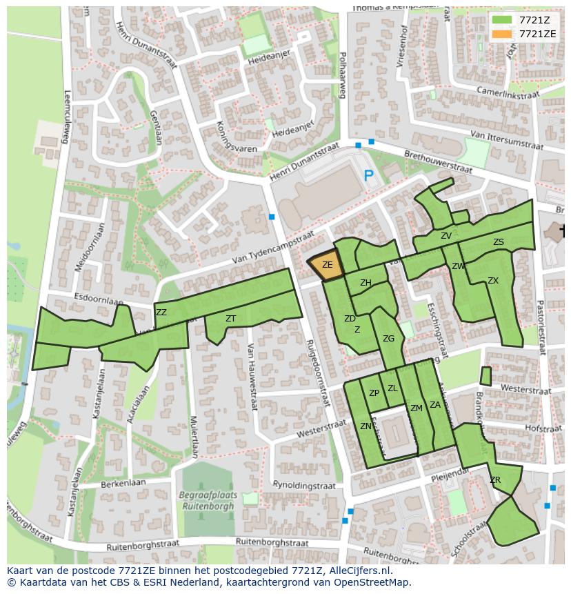 Afbeelding van het postcodegebied 7721 ZE op de kaart.
