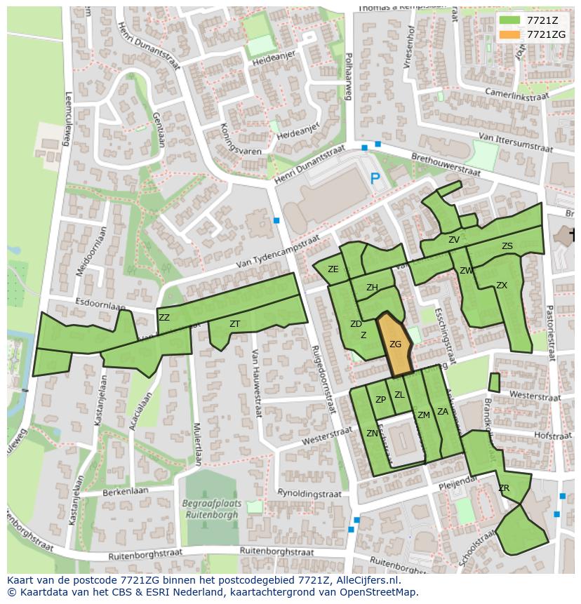 Afbeelding van het postcodegebied 7721 ZG op de kaart.