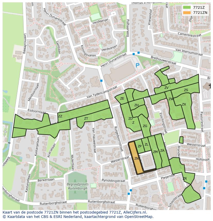 Afbeelding van het postcodegebied 7721 ZN op de kaart.
