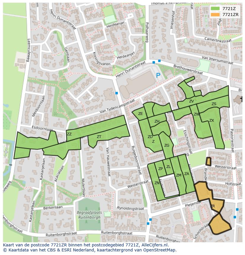 Afbeelding van het postcodegebied 7721 ZR op de kaart.