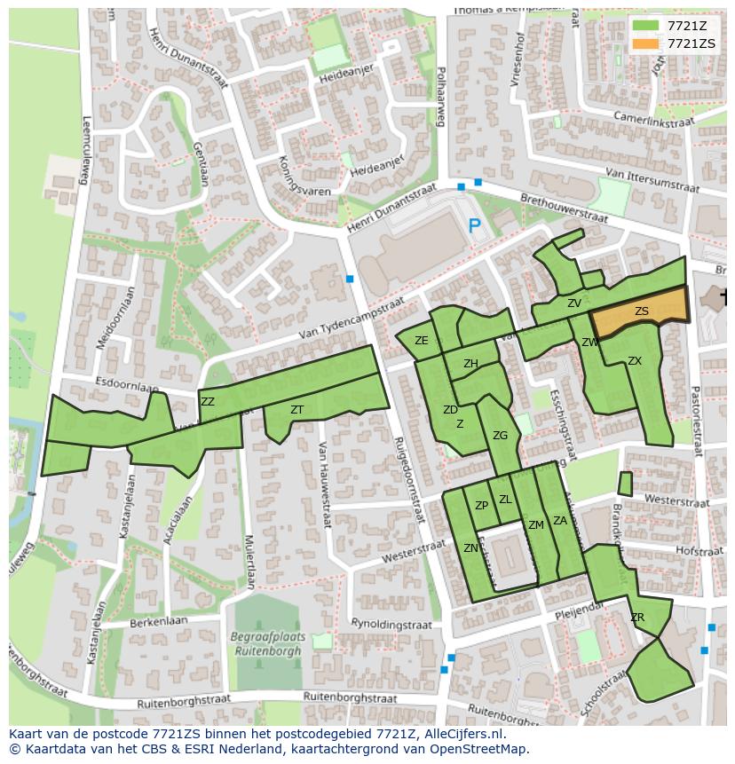 Afbeelding van het postcodegebied 7721 ZS op de kaart.