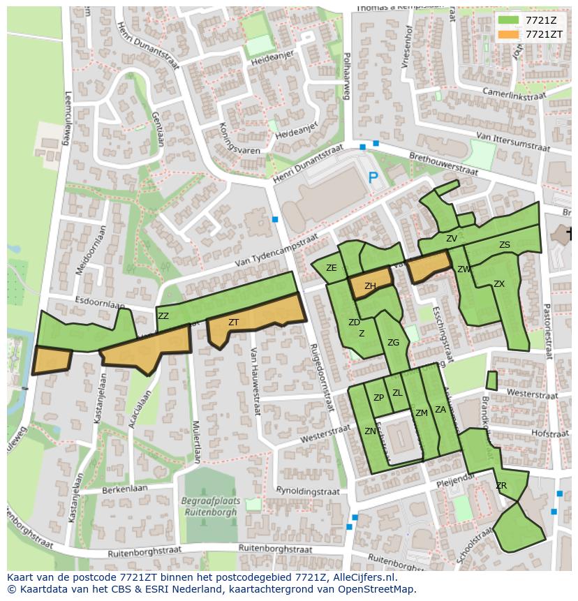 Afbeelding van het postcodegebied 7721 ZT op de kaart.