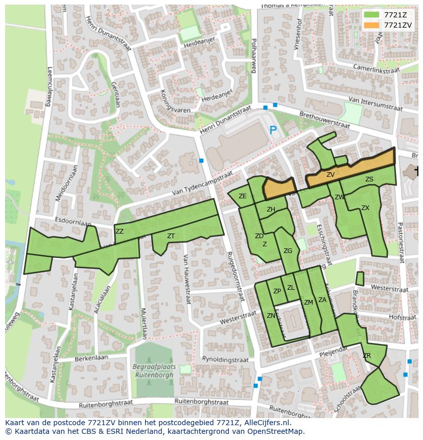 Afbeelding van het postcodegebied 7721 ZV op de kaart.