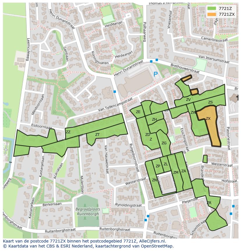 Afbeelding van het postcodegebied 7721 ZX op de kaart.
