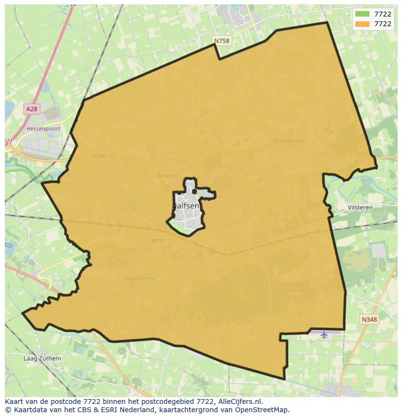 Afbeelding van het postcodegebied 7722 op de kaart.