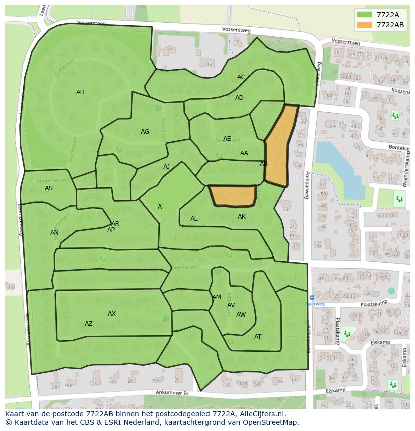 Afbeelding van het postcodegebied 7722 AB op de kaart.