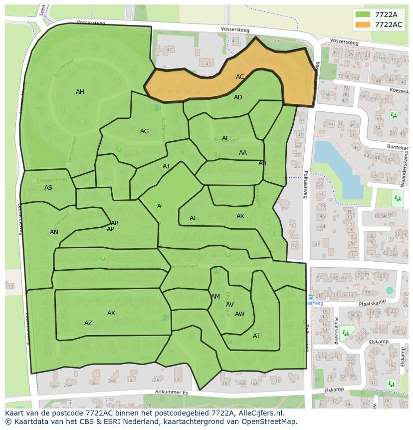 Afbeelding van het postcodegebied 7722 AC op de kaart.