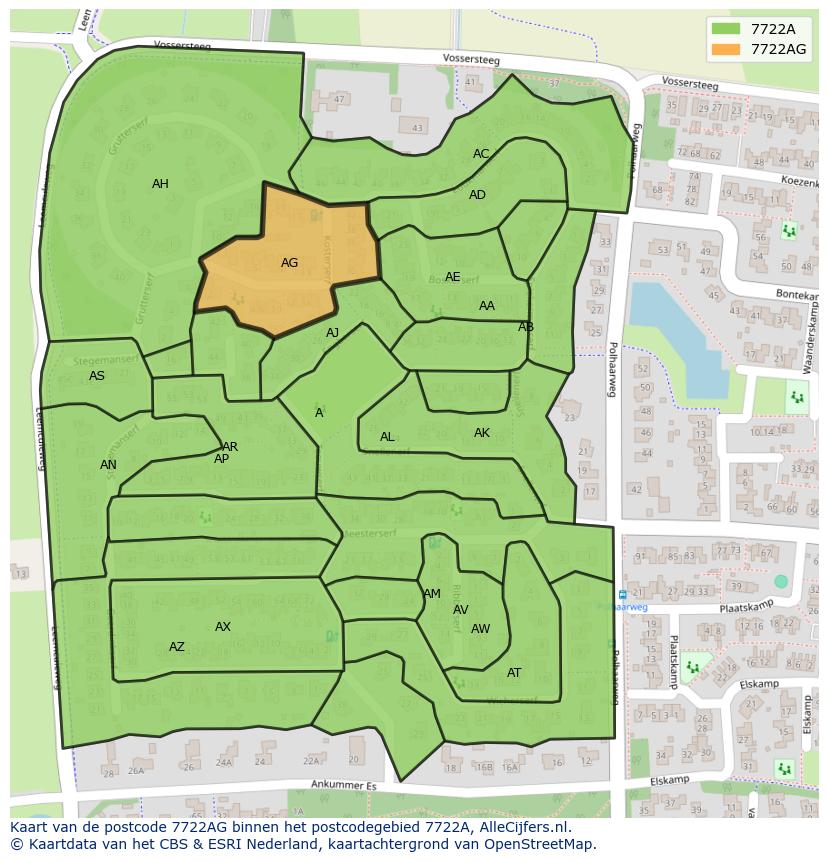 Afbeelding van het postcodegebied 7722 AG op de kaart.