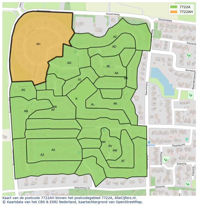 Afbeelding van het postcodegebied 7722 AH op de kaart.