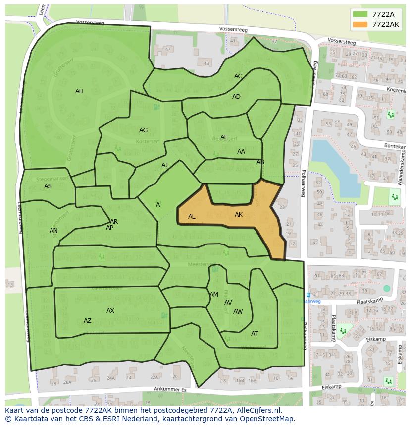 Afbeelding van het postcodegebied 7722 AK op de kaart.