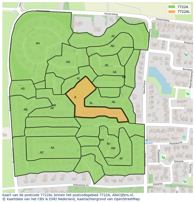 Afbeelding van het postcodegebied 7722 AL op de kaart.