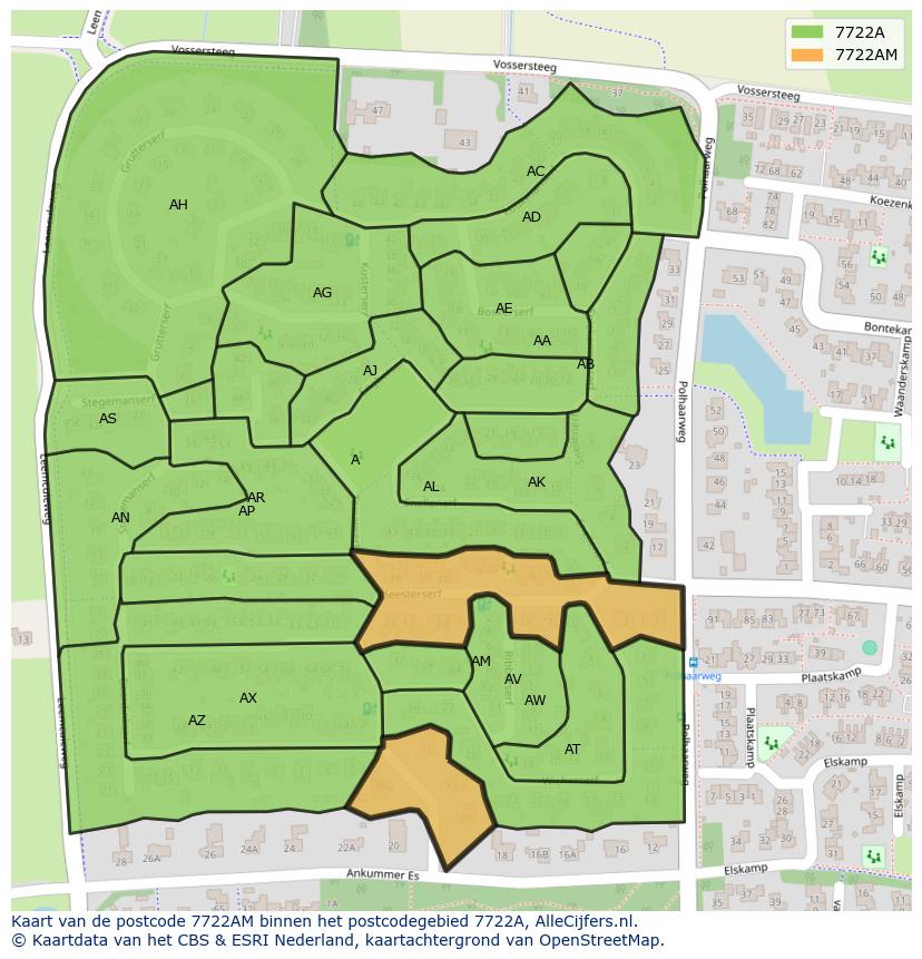 Afbeelding van het postcodegebied 7722 AM op de kaart.