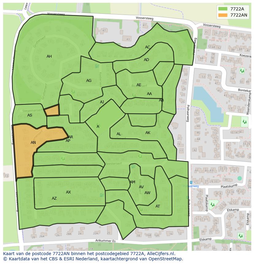 Afbeelding van het postcodegebied 7722 AN op de kaart.