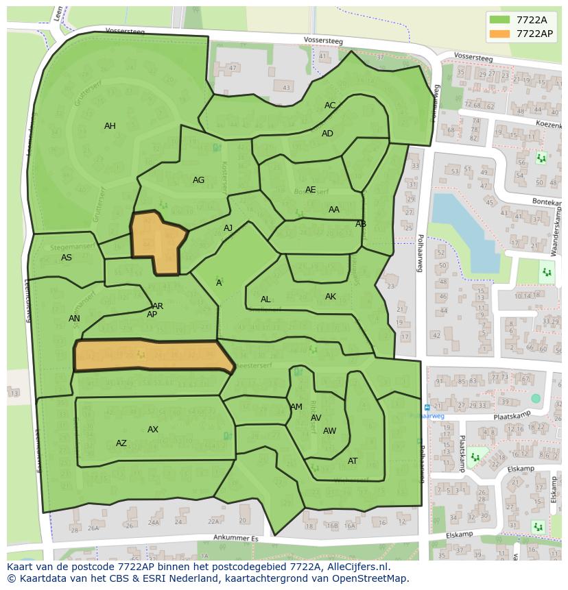 Afbeelding van het postcodegebied 7722 AP op de kaart.