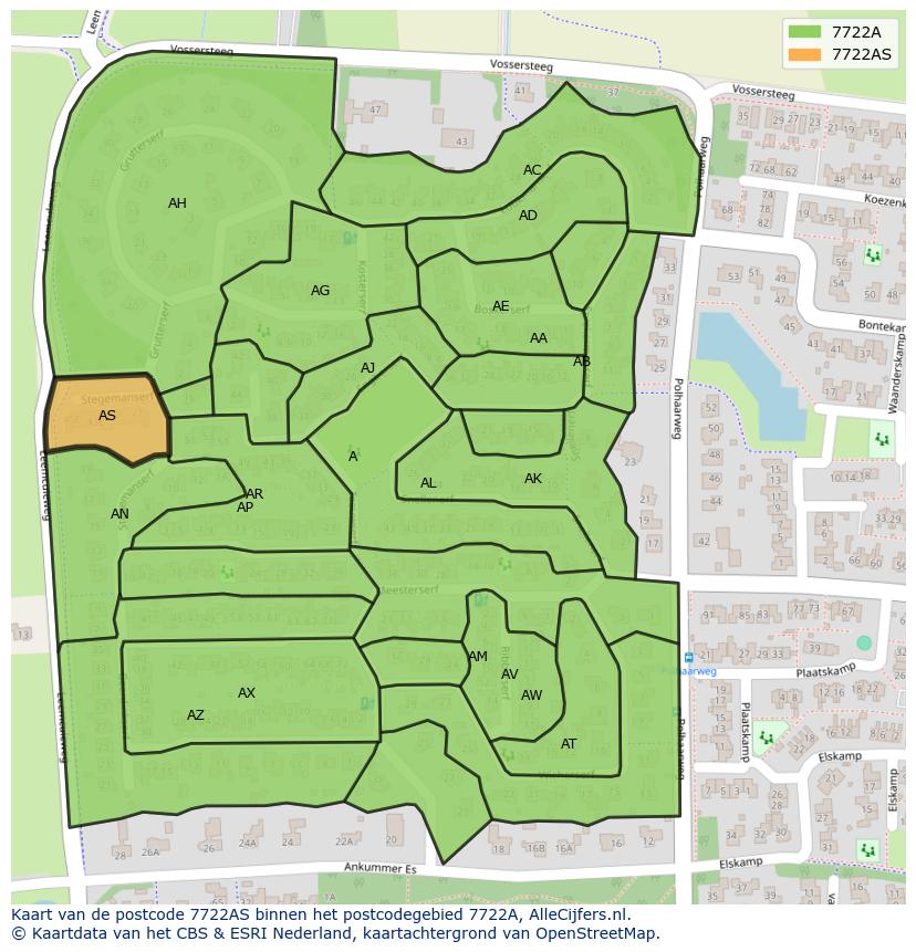 Afbeelding van het postcodegebied 7722 AS op de kaart.