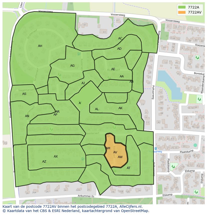 Afbeelding van het postcodegebied 7722 AV op de kaart.