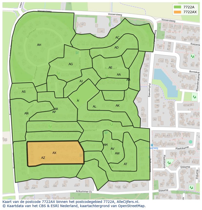 Afbeelding van het postcodegebied 7722 AX op de kaart.