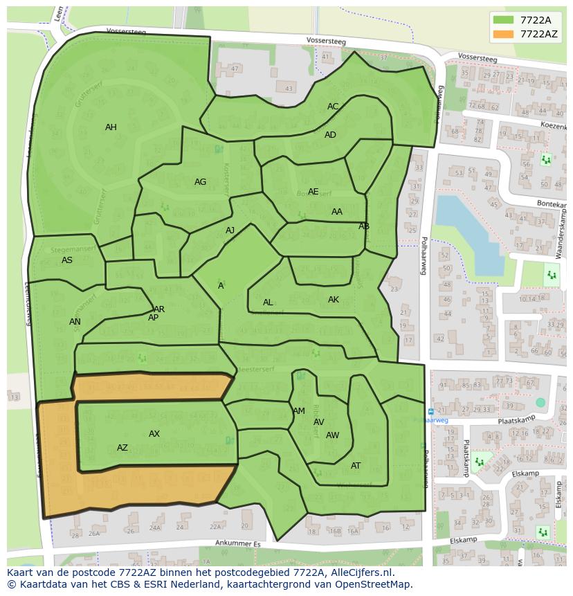 Afbeelding van het postcodegebied 7722 AZ op de kaart.