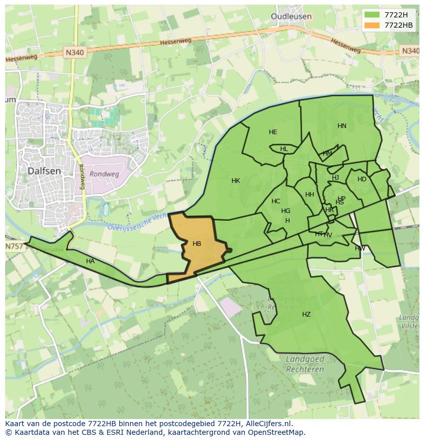 Afbeelding van het postcodegebied 7722 HB op de kaart.