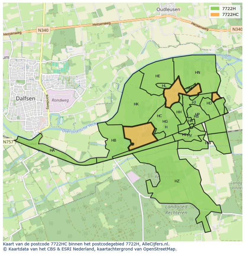 Afbeelding van het postcodegebied 7722 HC op de kaart.