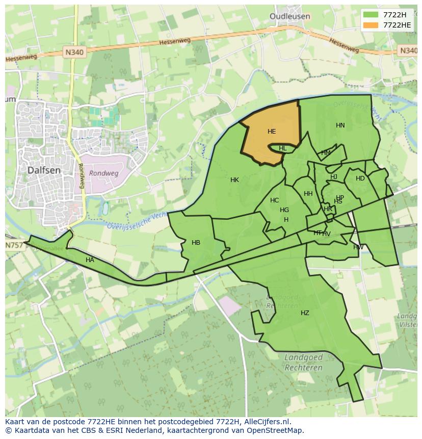 Afbeelding van het postcodegebied 7722 HE op de kaart.