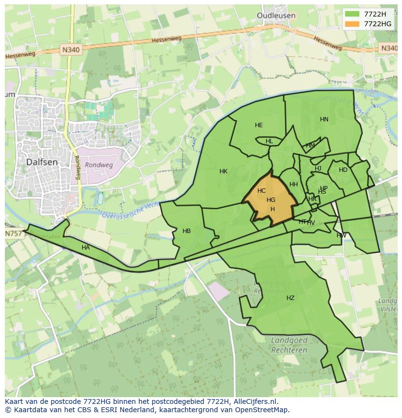 Afbeelding van het postcodegebied 7722 HG op de kaart.