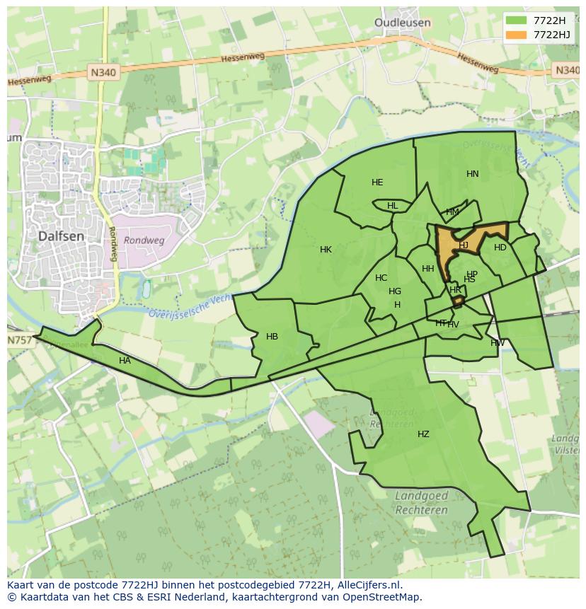 Afbeelding van het postcodegebied 7722 HJ op de kaart.