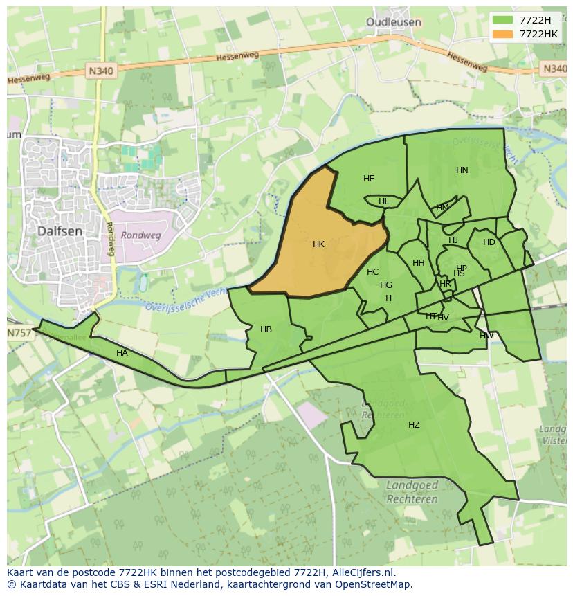 Afbeelding van het postcodegebied 7722 HK op de kaart.