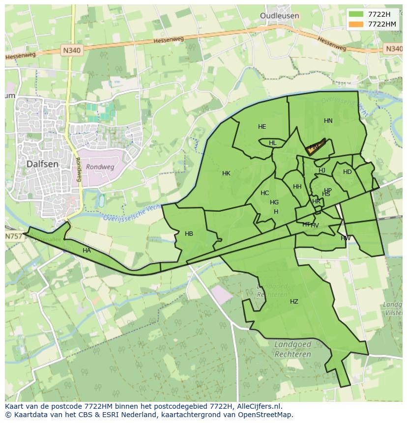 Afbeelding van het postcodegebied 7722 HM op de kaart.