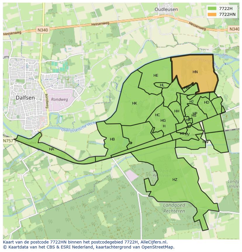 Afbeelding van het postcodegebied 7722 HN op de kaart.