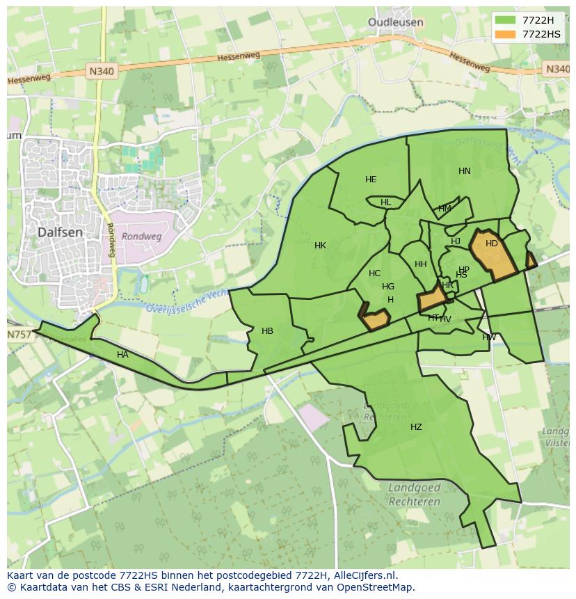 Afbeelding van het postcodegebied 7722 HS op de kaart.