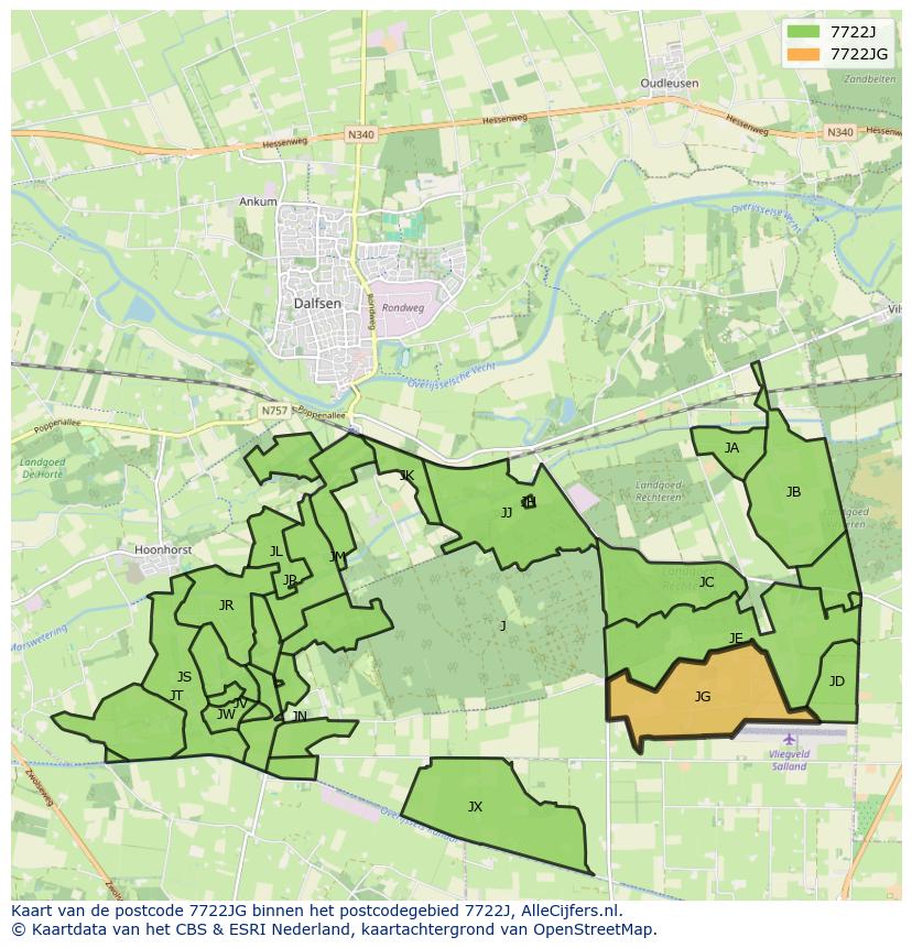 Afbeelding van het postcodegebied 7722 JG op de kaart.
