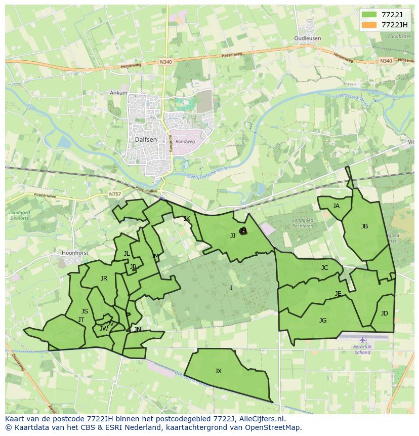 Afbeelding van het postcodegebied 7722 JH op de kaart.